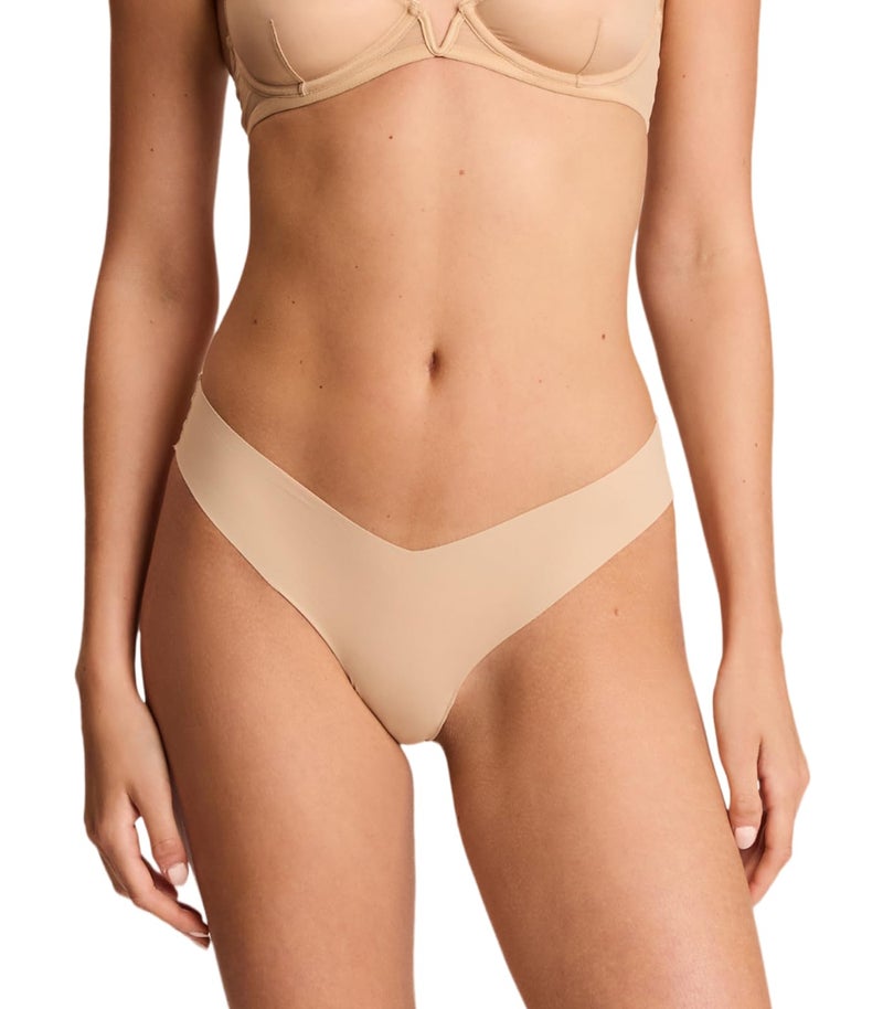 commando Classic Thong | Invisible Everyday Thong | No-Show Underwear Loved by Celebrities & Stylists | Raw-Cut Microfiber | Beige, Small-Medium - Image 1